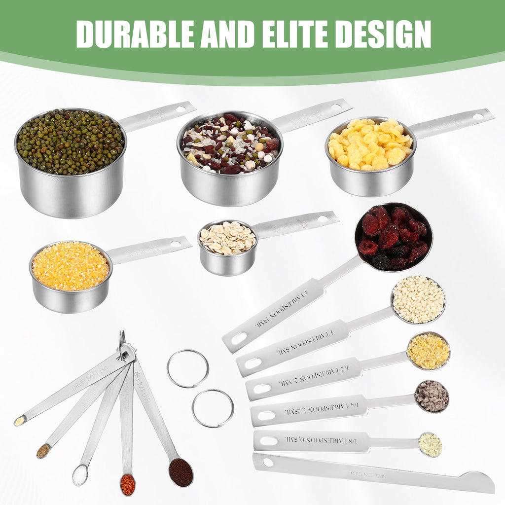LUIISIS Measuring Cups and Spoons Set of 16, 5 Stainless Steel Nesting Measuring Cups & 5 Spoons, 1 + Leveler & 5 Min... - Image 3