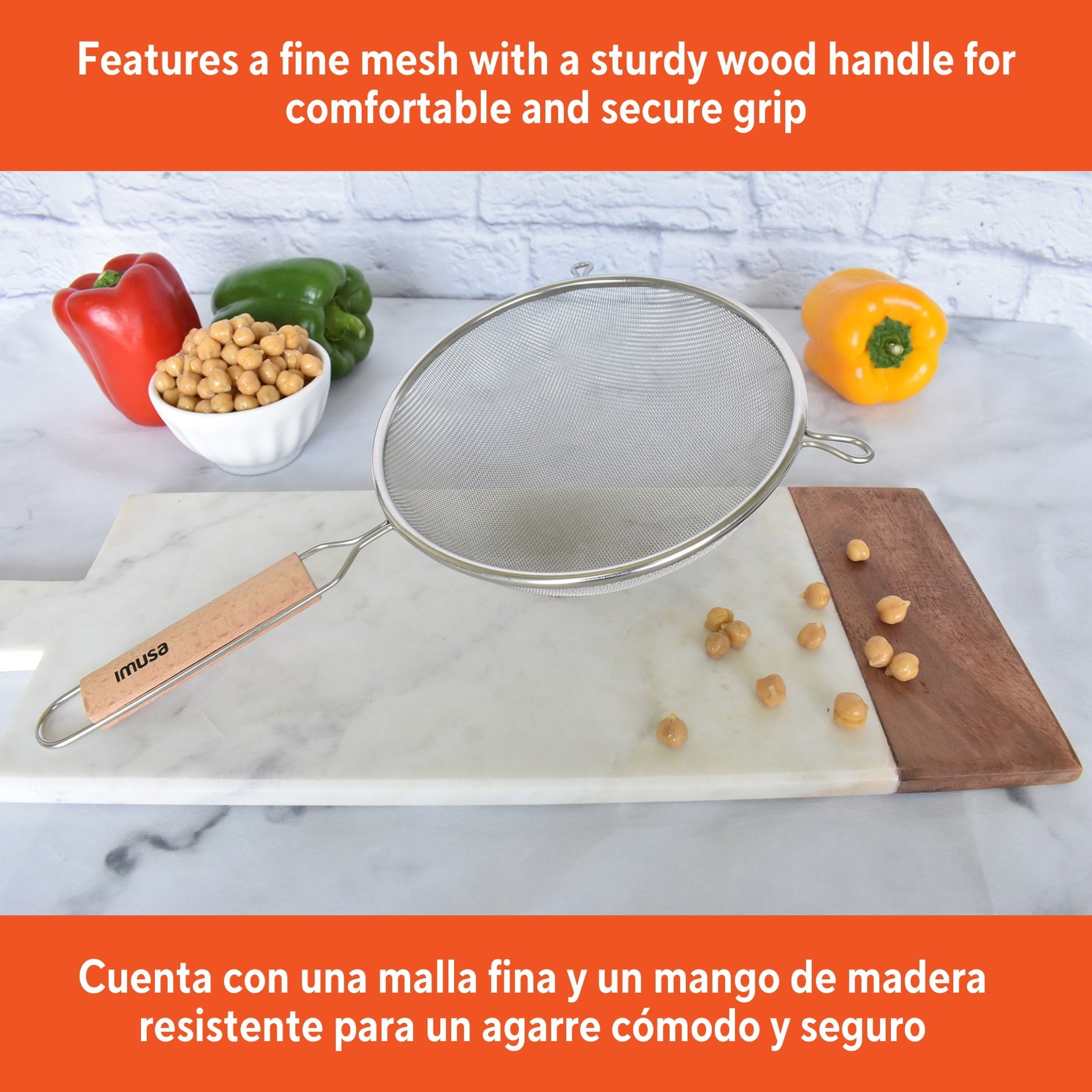 IMUSA 6in Stainless Steel Strainer with Wood Handle - Image 4