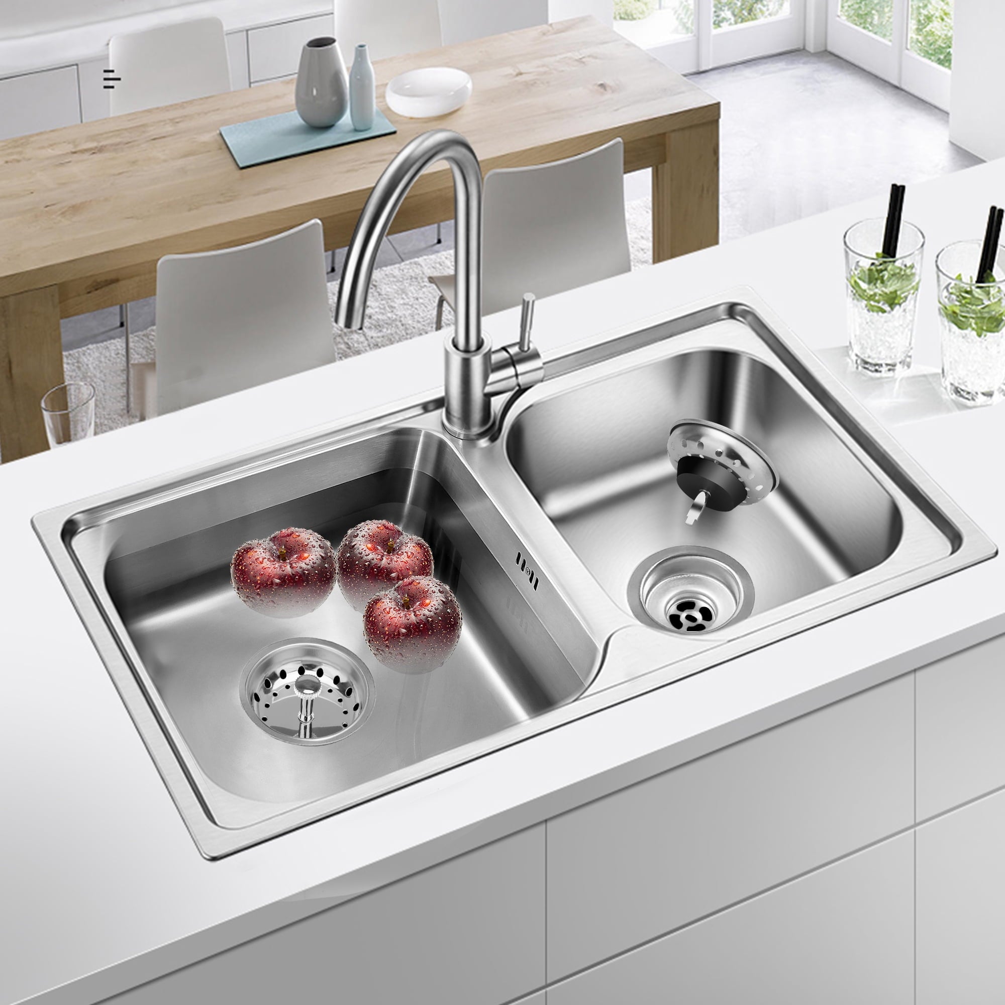 EEEkit 2pcs Kitchen Sink Strainer Baskets, Stainless Steel Sink Stopper, Anti-Clogging Food Catcher for 3.1" Drain Hole - Image 2