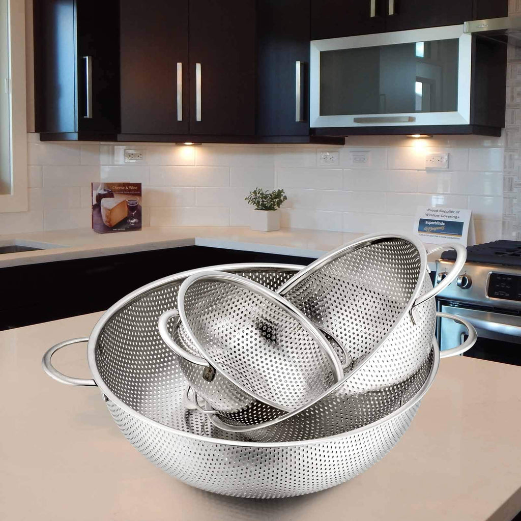 Coliware Stainless Steel Colander Set of 3, Micro-Perforated Colanders Strainers for Draining Rinsing - 1/3/5 Quart - Image 4