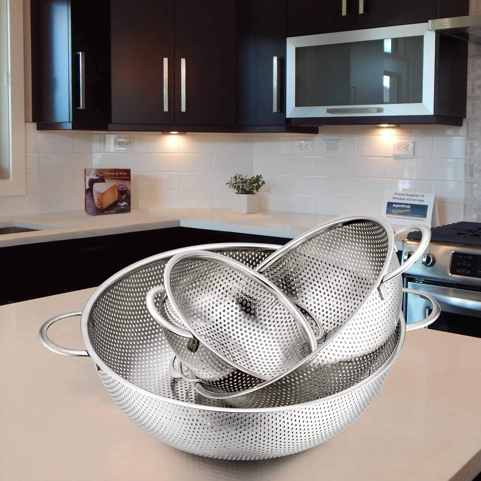 Coliware Stainless Steel Colander Set of 3, Micro-Perforated Colanders Strainers for Draining Rinsing - 1/3/5 Quart - Image 4