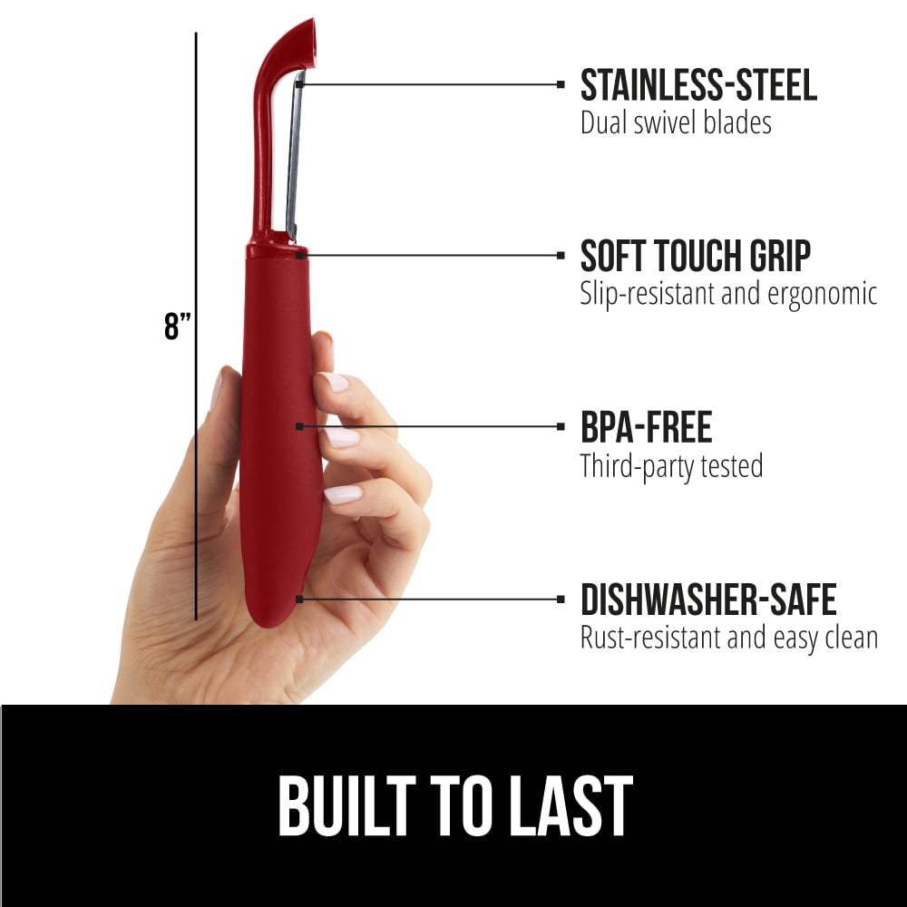 GORILLA GRIP Vegetable Peeler, Stainless Steel, Includes Blade Cover, Peels Potatoes Apples, Red - Image 2