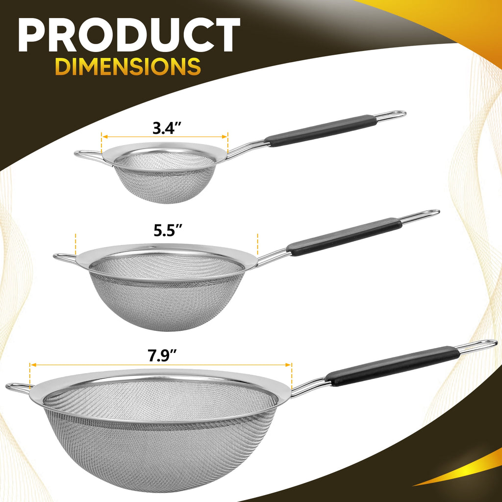 Kafoor Set of 3 Fine Mesh Strainers for Kitchen | 3.4 inch, 5.5 inch and 7.9 inch Fine Mesh Sieves - Image 5