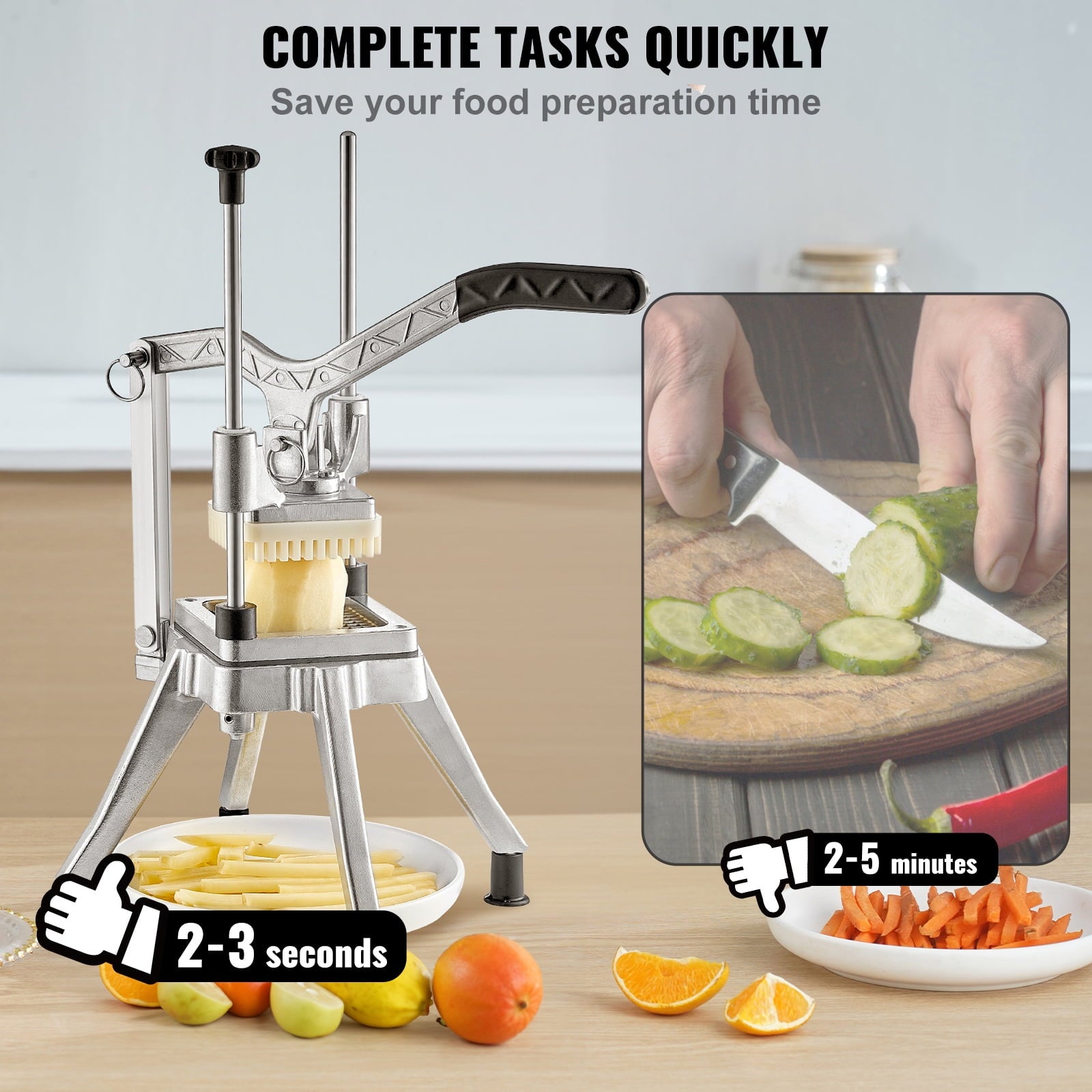 KFFKFF Commercial Vegetable Chopper with 4 Interchangeable Blades, Stainless Steel French Fry Cutter, Potato Dicer & ... - Image 2
