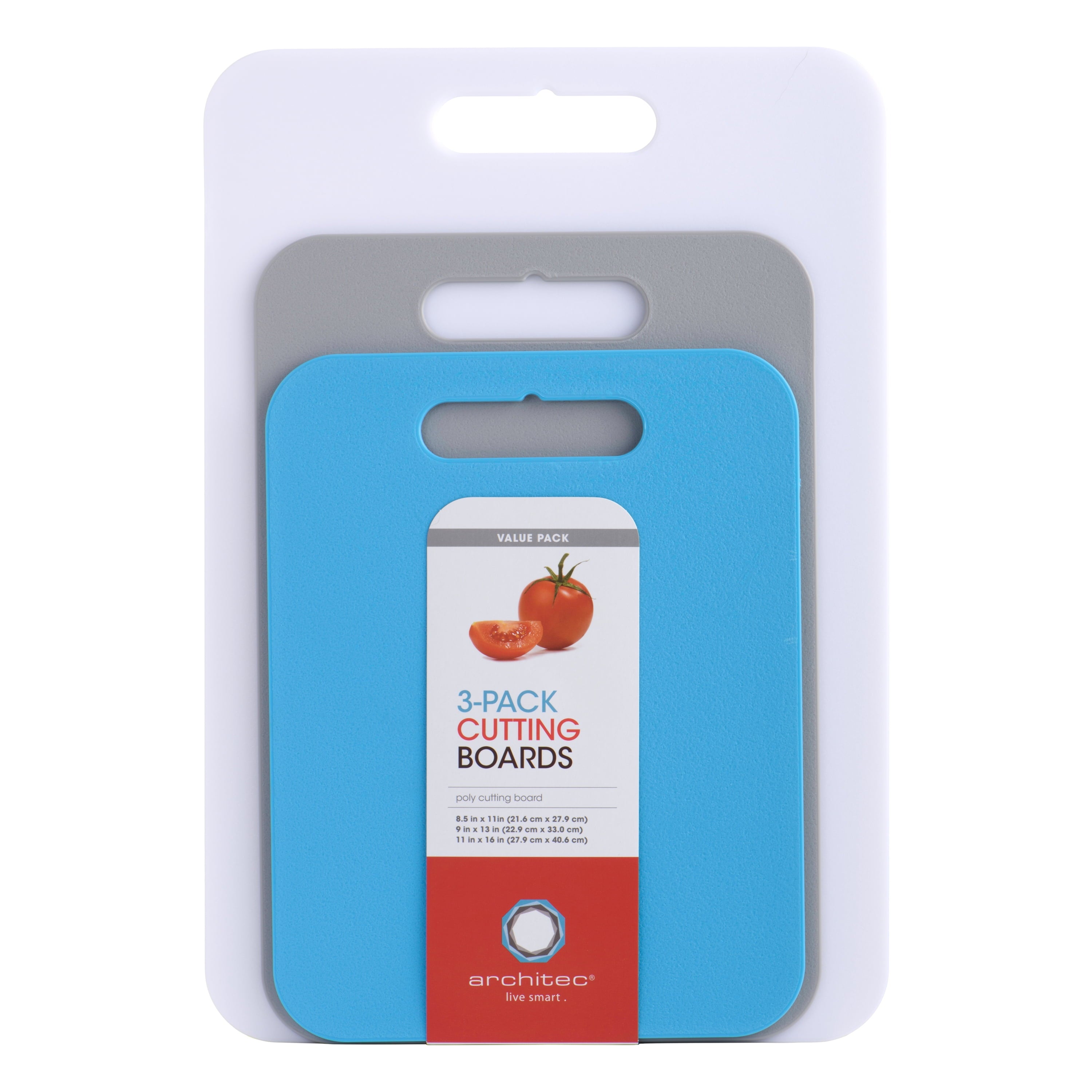 Architec 3-Piece Poly Reversible Cutting Boards Set, Assorted Sizes, Blue - Image 4
