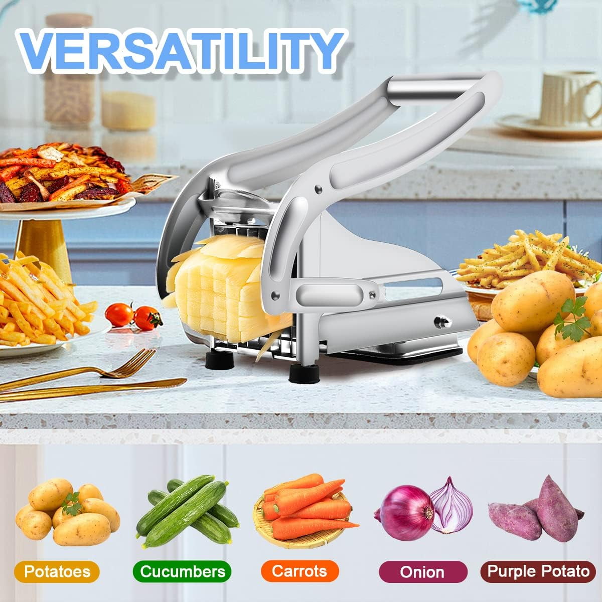 UU&T French Fry Cutter with 2 Blades, Professional Potato Cutter Stainless Steel, Potato Slicer French Fries, No-Slip... - Image 5