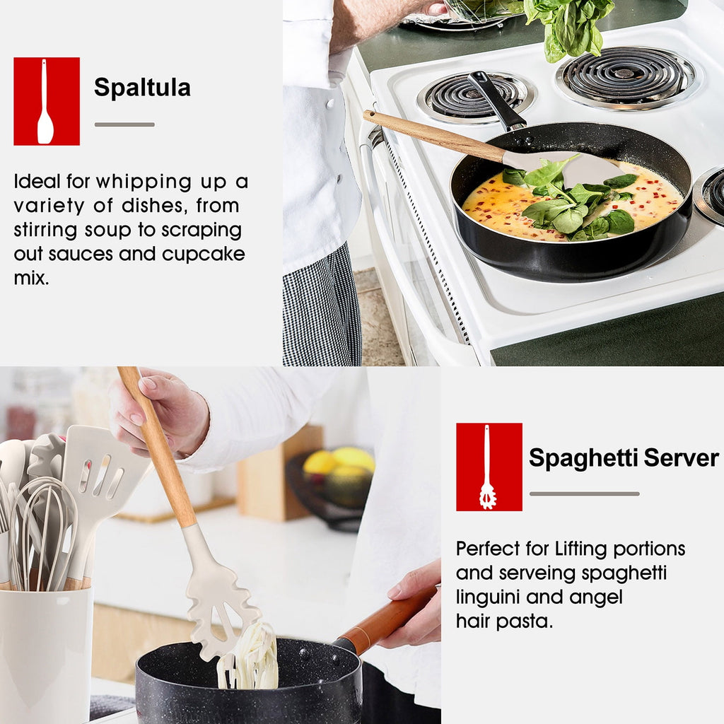 Vesteel Kitchen Utensils Set of 6, Silicone Cooking Utensils with Wooden Handle, Non-Stick Cookware & Heat Resistant,... - Image 5