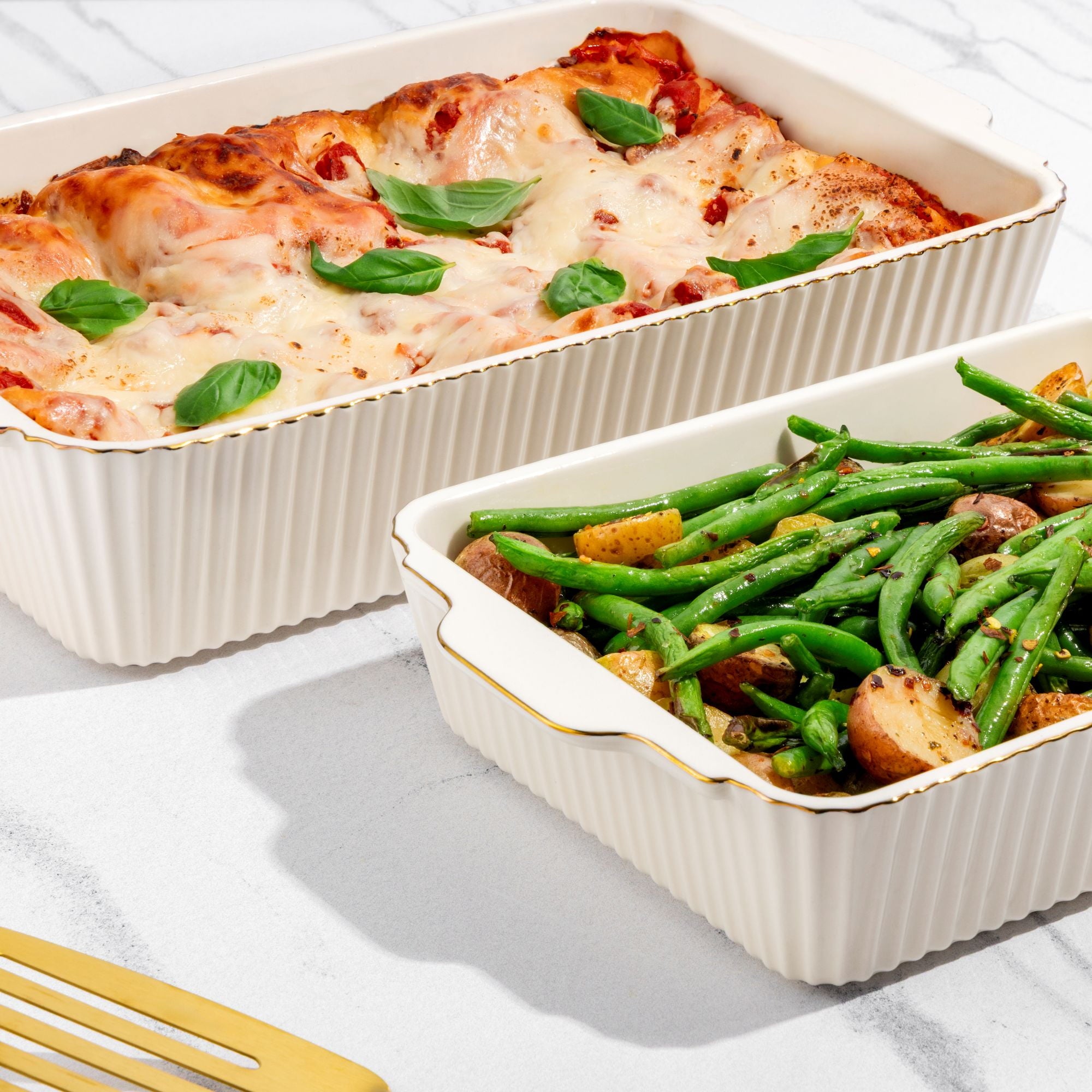 Thyme & Table 4-Piece Stoneware Casserole Dish Bakeware Set, Includes Lids, 9"x13" , 7"x10" Bakers With Lids , White ... - Image 6