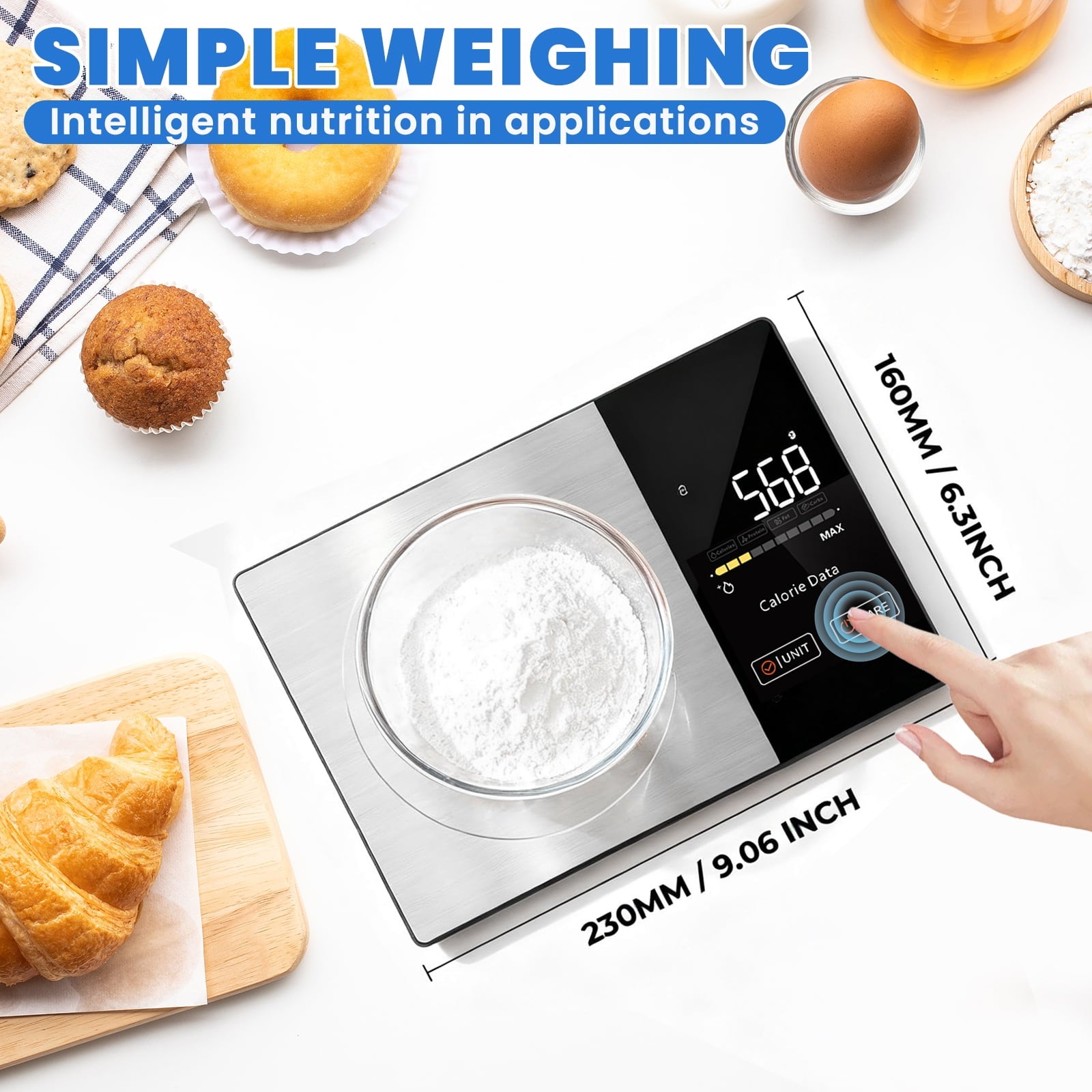 Smart Nutrition Food Scale with LED Touch Display, Tracks Calories, Fat, Carbs & Protein via App, 0.01oz Precision Di... - Image 2