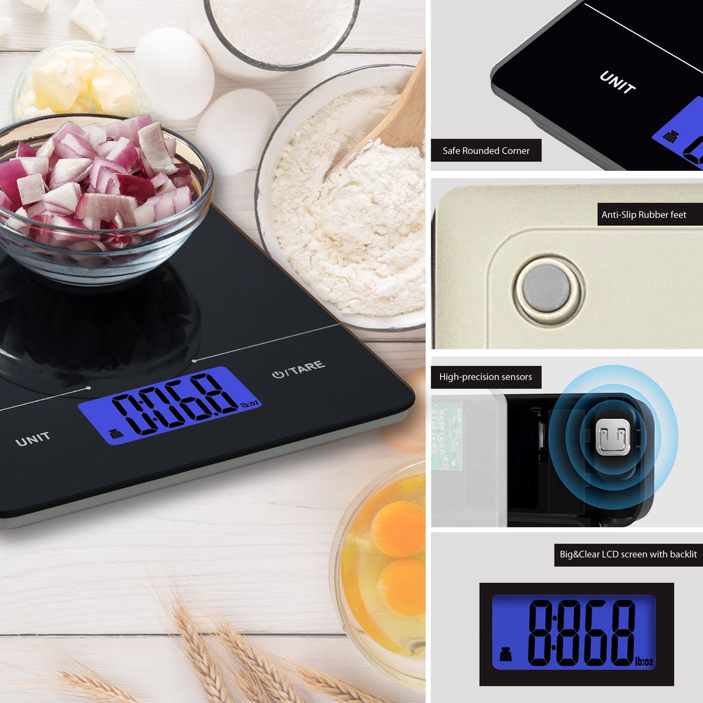 Mainstays Tempered Glass Slimline Digital Scale with Blue Backlit, Black - Image 3