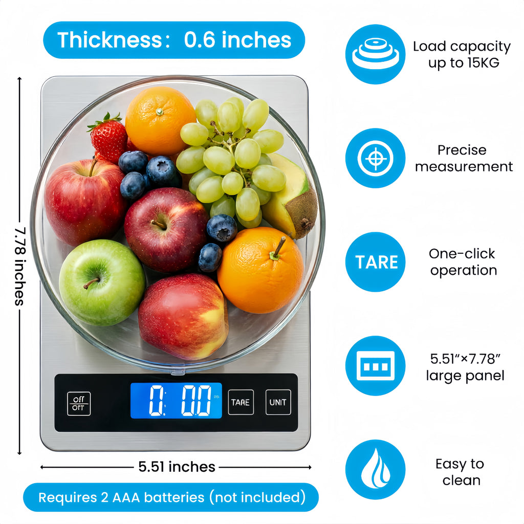 22lb Digital Kitchen Scale,Food Scale Measures in Grams and Ounces for Weight Cooking Baking,1g/0.1oz Precise Graduat... - Image 2