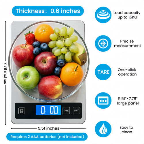 22lb Digital Kitchen Scale,Food Scale Measures in Grams and Ounces for Weight Cooking Baking,1g/0.1oz Precise Graduat... - Image 2