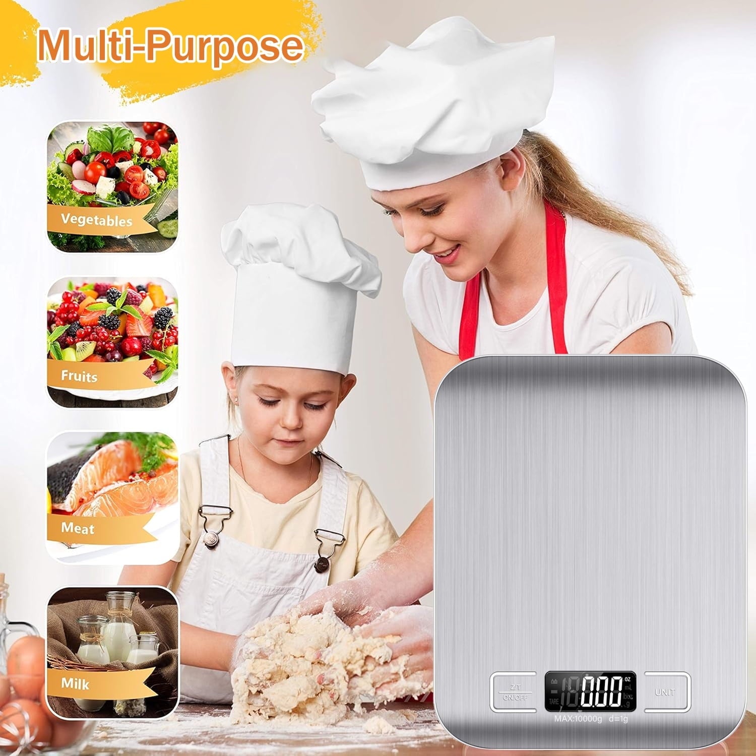 Food Scale, 22lb Kitchen Scale with 4 Units Tare Function & LCD Display, 0.1oz/1g Stainless Steel Digital Food Scale ... - Image 2