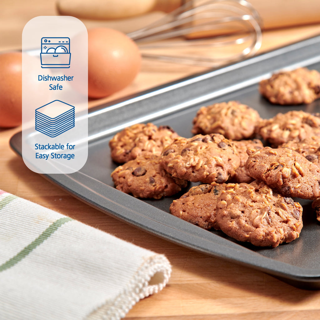Mainstays 3pc Carbon Steel Nonstick Cookie Sheet Bakeware Set, 11" x 17", 10" x 15", 9" x 13", Gray - Image 5