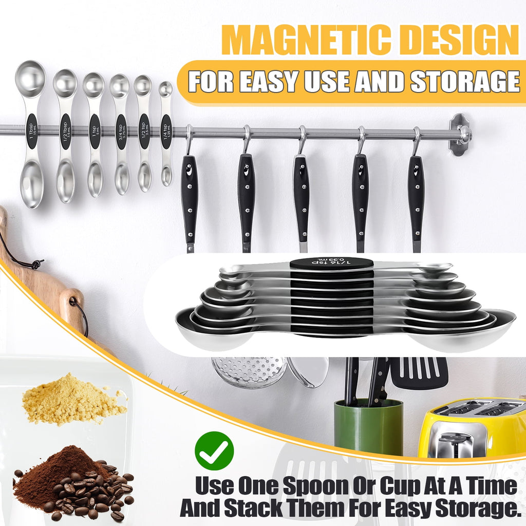 AOWOO 17 Pieces Measuring Cups and Magnetic Measuring Spoons Set Stainless Steel, 8 Measure Cups with Silicone Handle... - Image 5