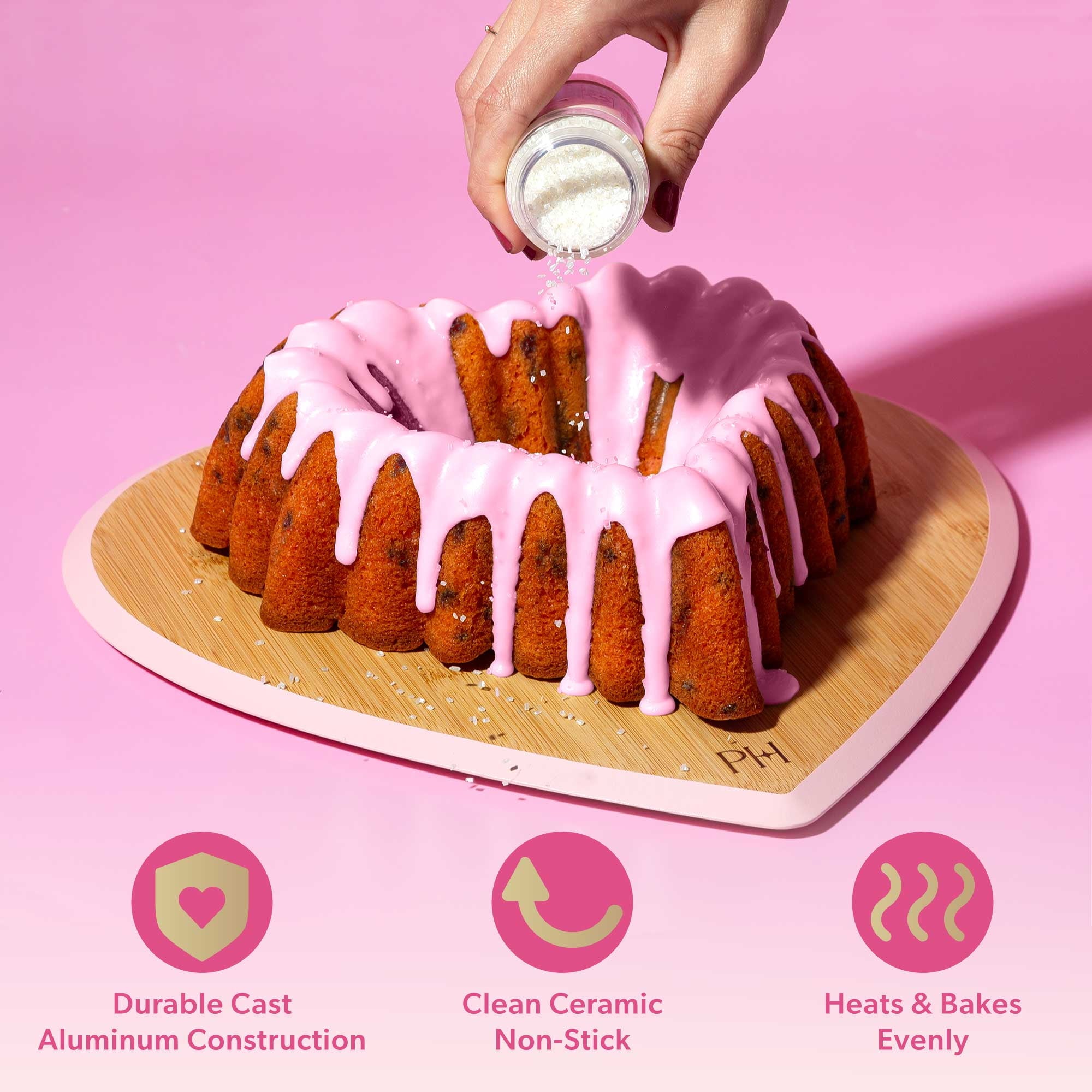Paris Hilton Heart Shaped Cake Pan for Baking, Premium Nonstick & Dishwasher Safe, 9.5-inch, Pink - Image 4