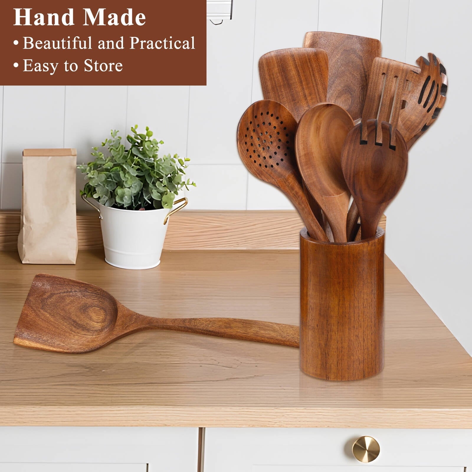 VAVSEA Thick Wooden Spoons for Cooking, 8 Pcs Natural Wooden Utensil for Cooking with Non-Stick, Heat Resistant, Wood... - Image 6