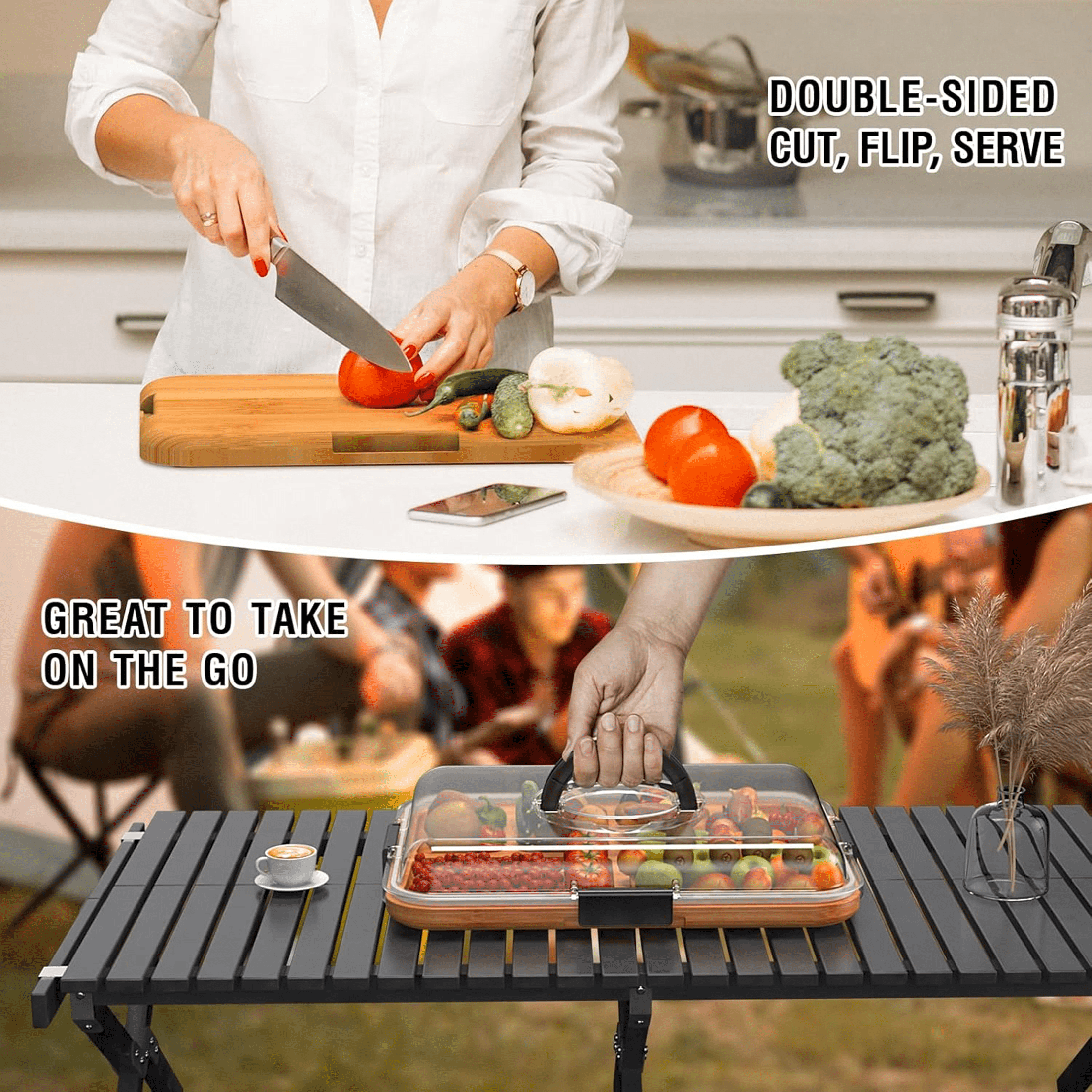 Hnrifc Charcuterie Board with Clear Lid, Travel Portable Cheese Board Charcuterie Boxes Cutting Boards for Kitchen (6... - Image 4