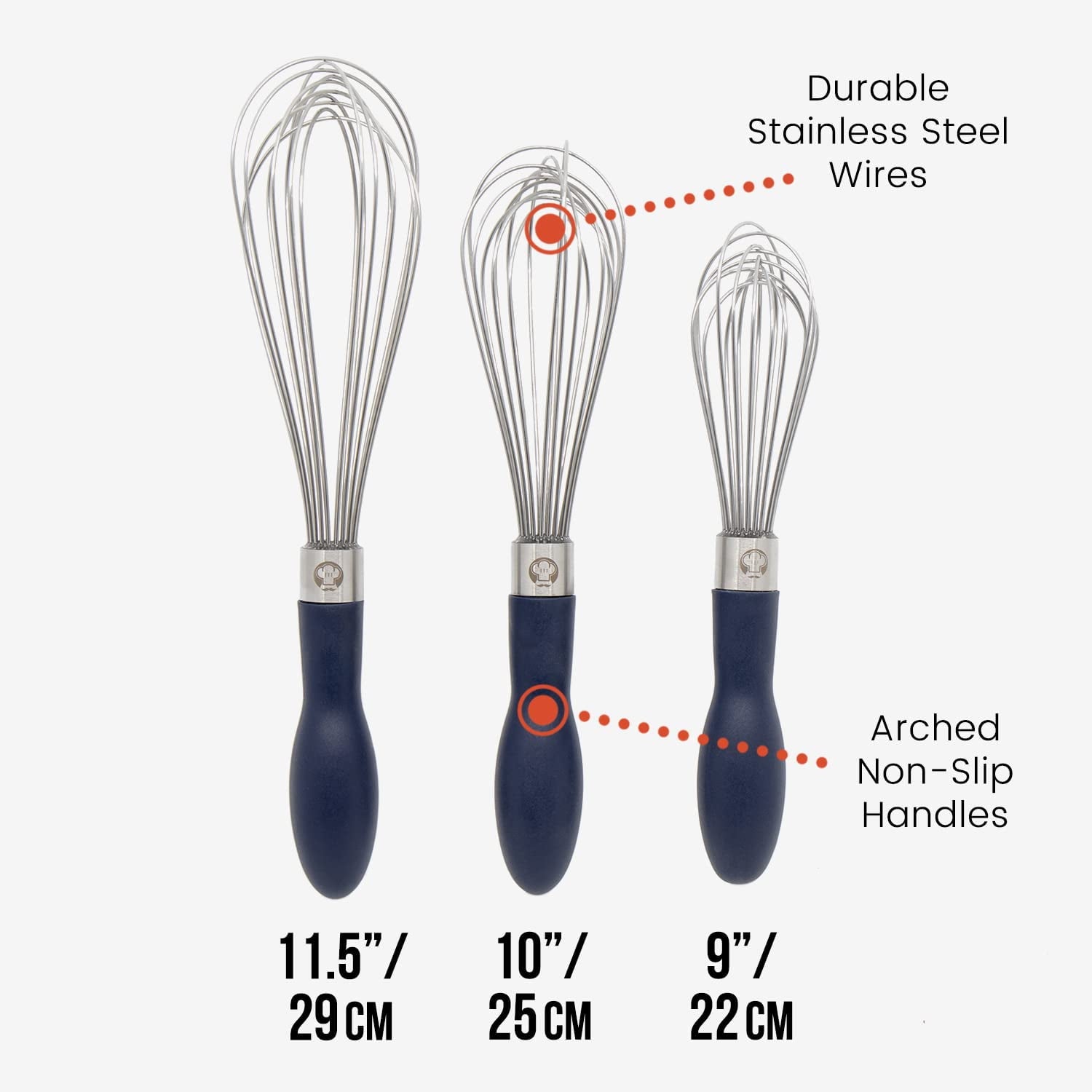 Chef Pomodoro Kitchen Whisk 3-Piece Set, Stainless Steel Wire - 11.57 x 10 x 8.74 inches - Image 3