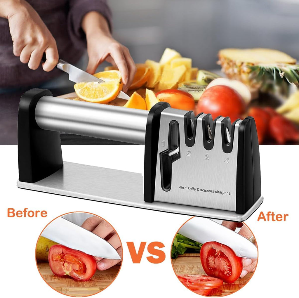 4-in-1 Professional Knife and Scissors Sharpener, Manual Kitchen Sharpening Tool, 8.5 Inch Length - Image 4