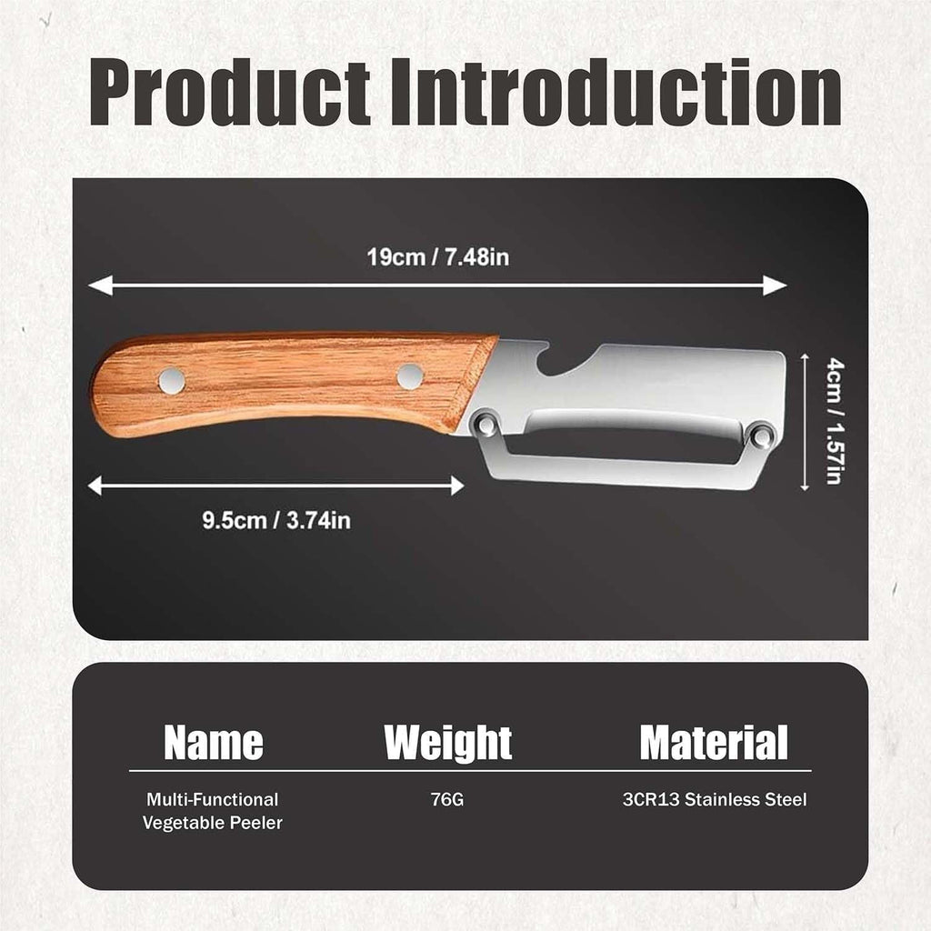 Multi-Functional Vegetable Peeler for Kitchen | Non-Slip Wooden Handle & Bottle Opener with Stainless Steel Blade for... - Image 2