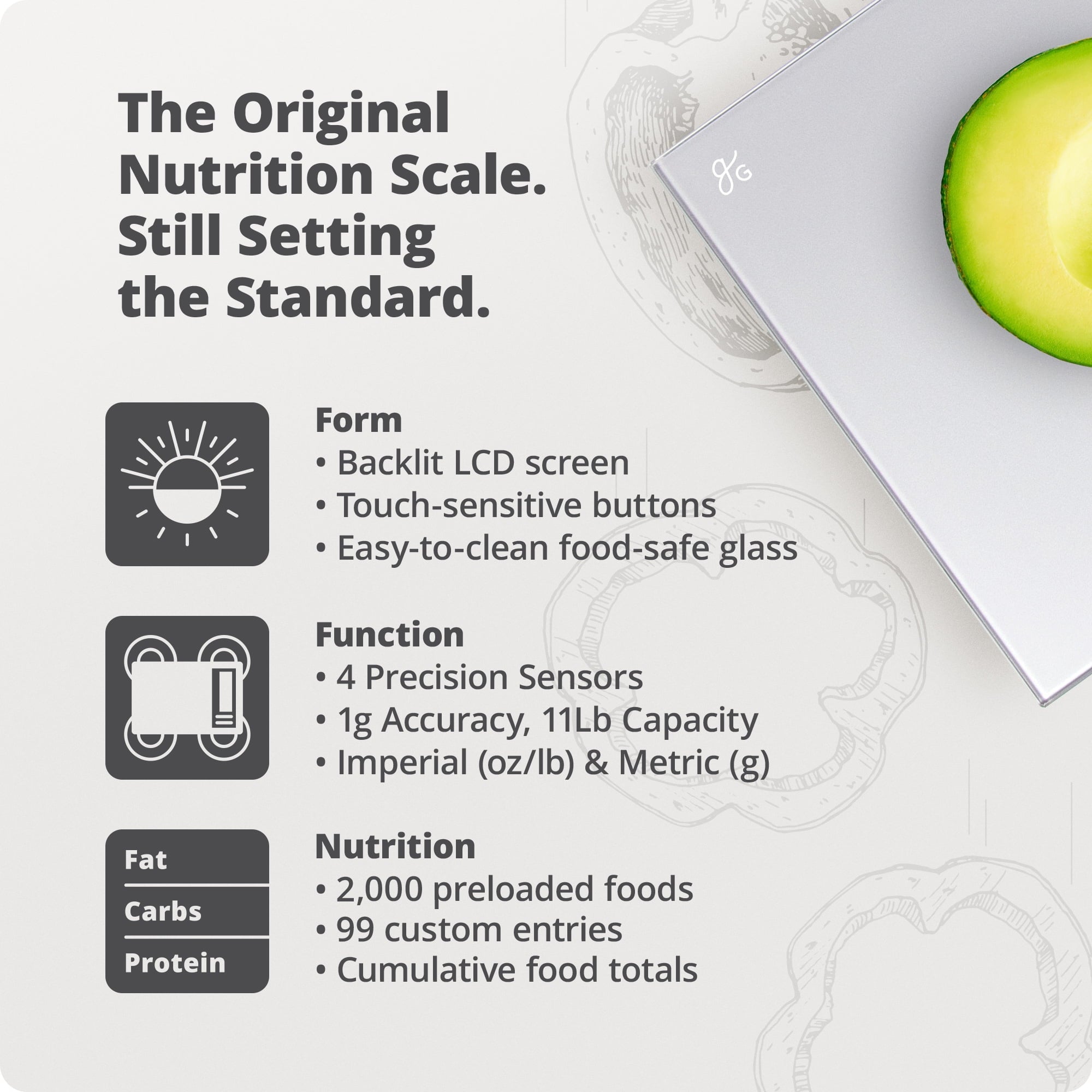 Greater Goods Digital Nutritional Food Scale, LCD Display , Calorie Meal Prep, Weight Loss, Silver - Image 5