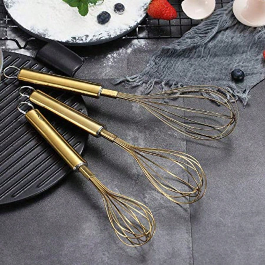 Gold Whisk Pack of 3 Stainless Steel 8"10" 12" Titianium Plating Whisks for Cooking Beater Wire Whisk Set Kitchen Wis... - Image 4