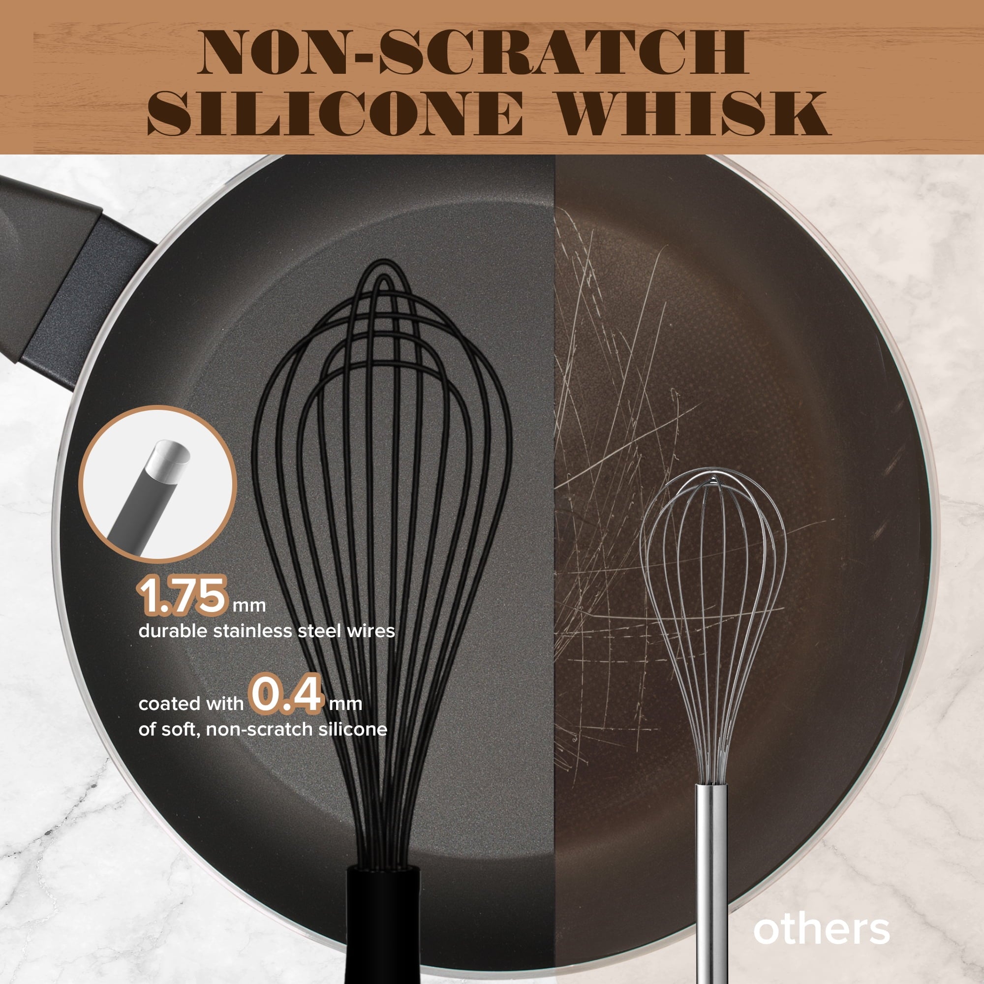 Silicone Wire Whisk, Egg Beater, 3 Sizes, for Blending, Whisking, Beating, Frothing, Stirring - Image 4