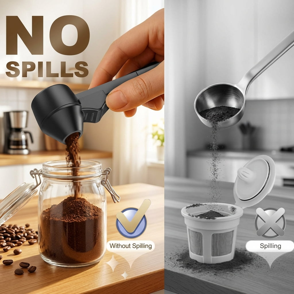 2pcs Scoop Funnel for Reusable Cup Refillable Pods - Mess-Free 2 TBSP Measuring Spoon for Ground , Protein Powder & T... - Image 3