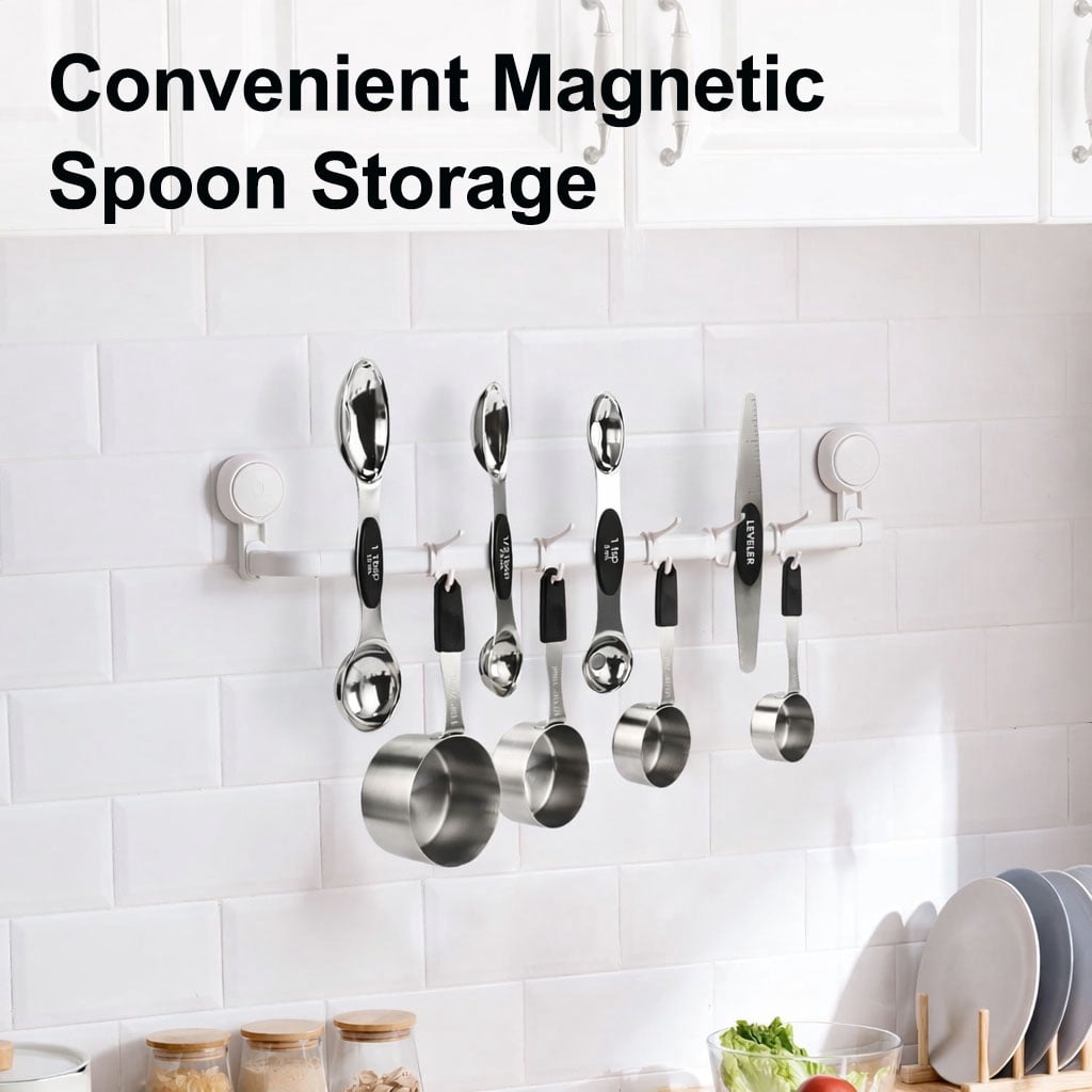 Measuring Cups and Spoons Set, 17-Piece Stainless Steel Magnetic Double-Headed Spoons with Engraved Measurements and ... - Image 6