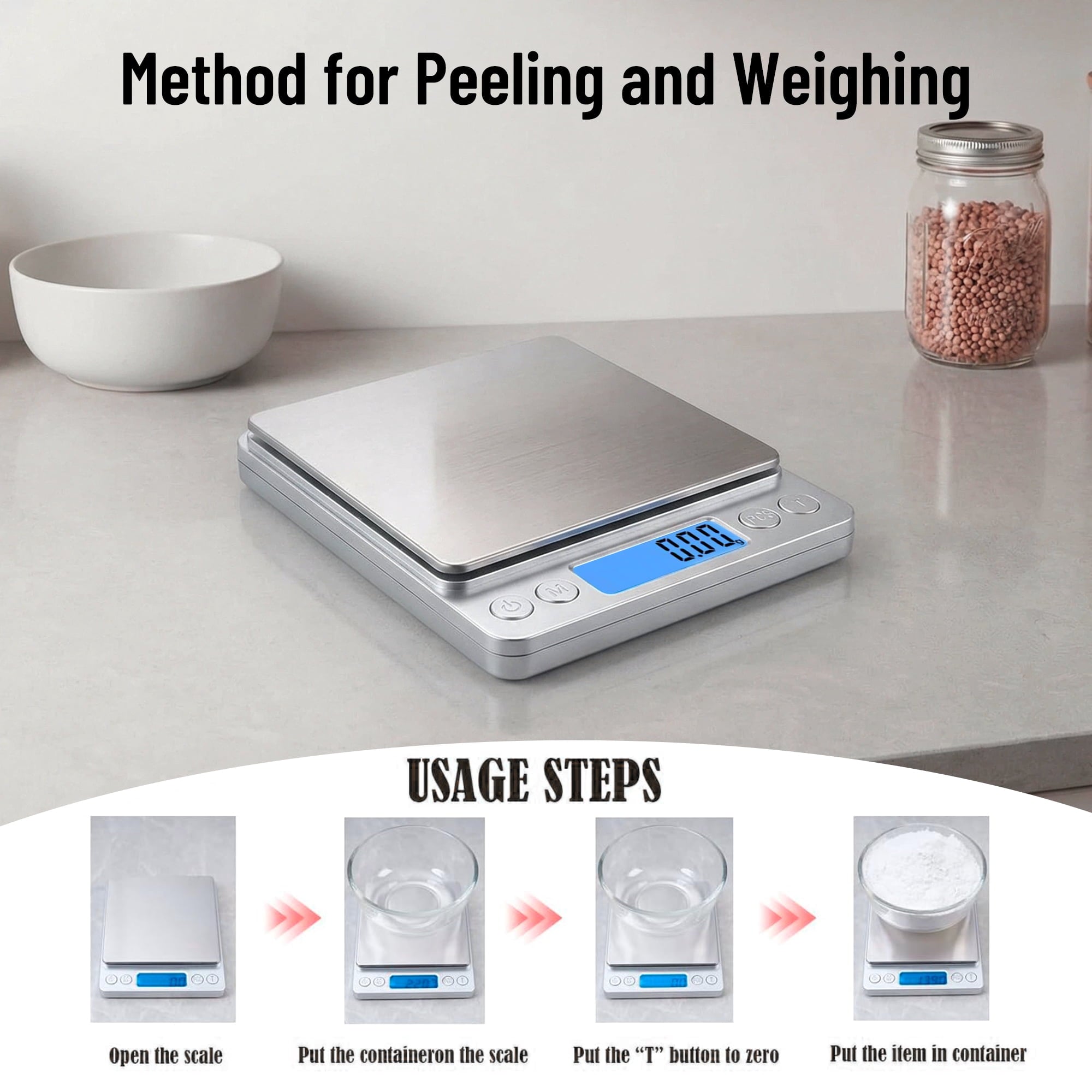 Asoricing Kitchen Food Scale, Digital Kitchen Scale with LCD Display, Weight Grams and Ounces for Baking Cooking and ... - Image 2