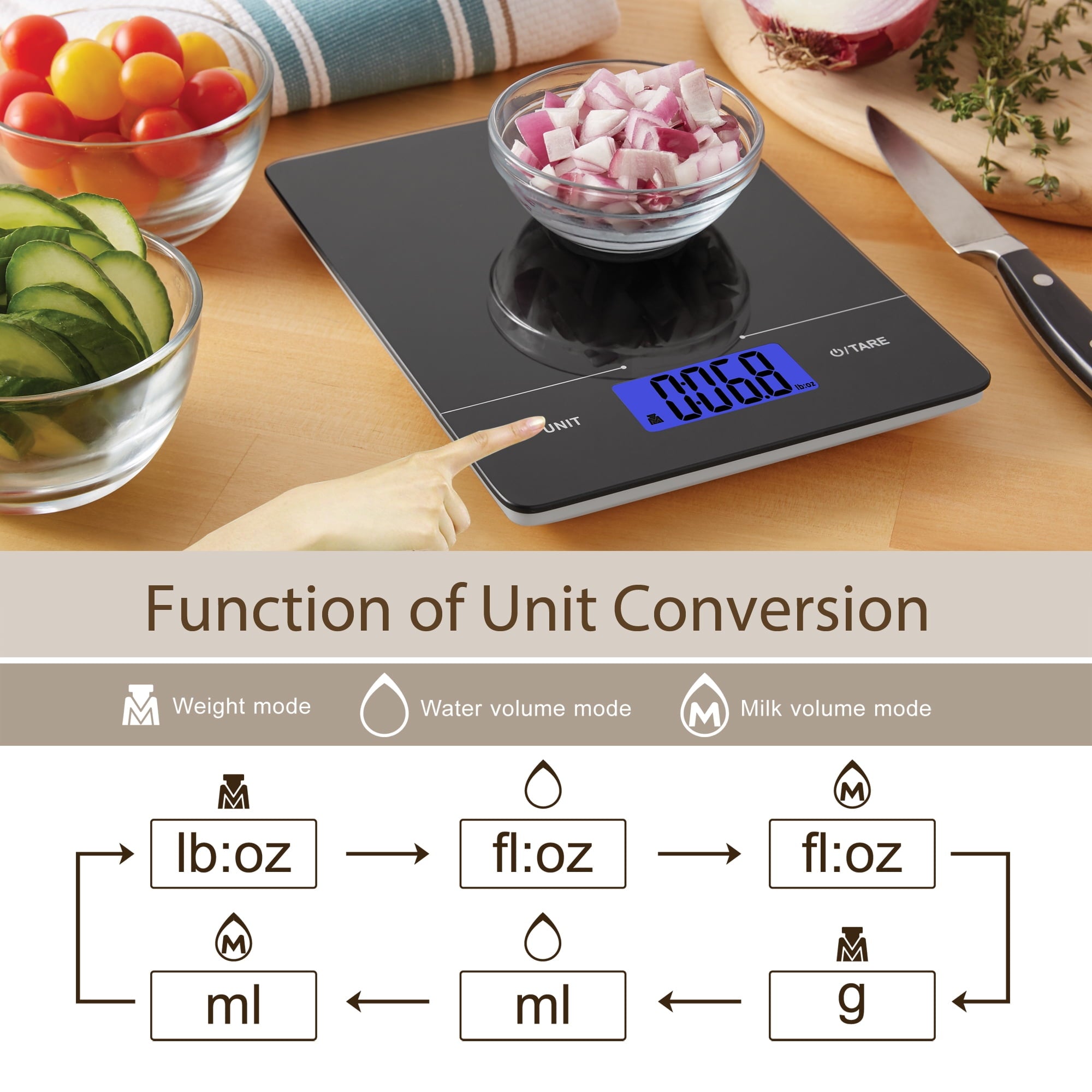 Mainstays Tempered Glass Slimline Digital Scale with Blue Backlit, Black - Image 6