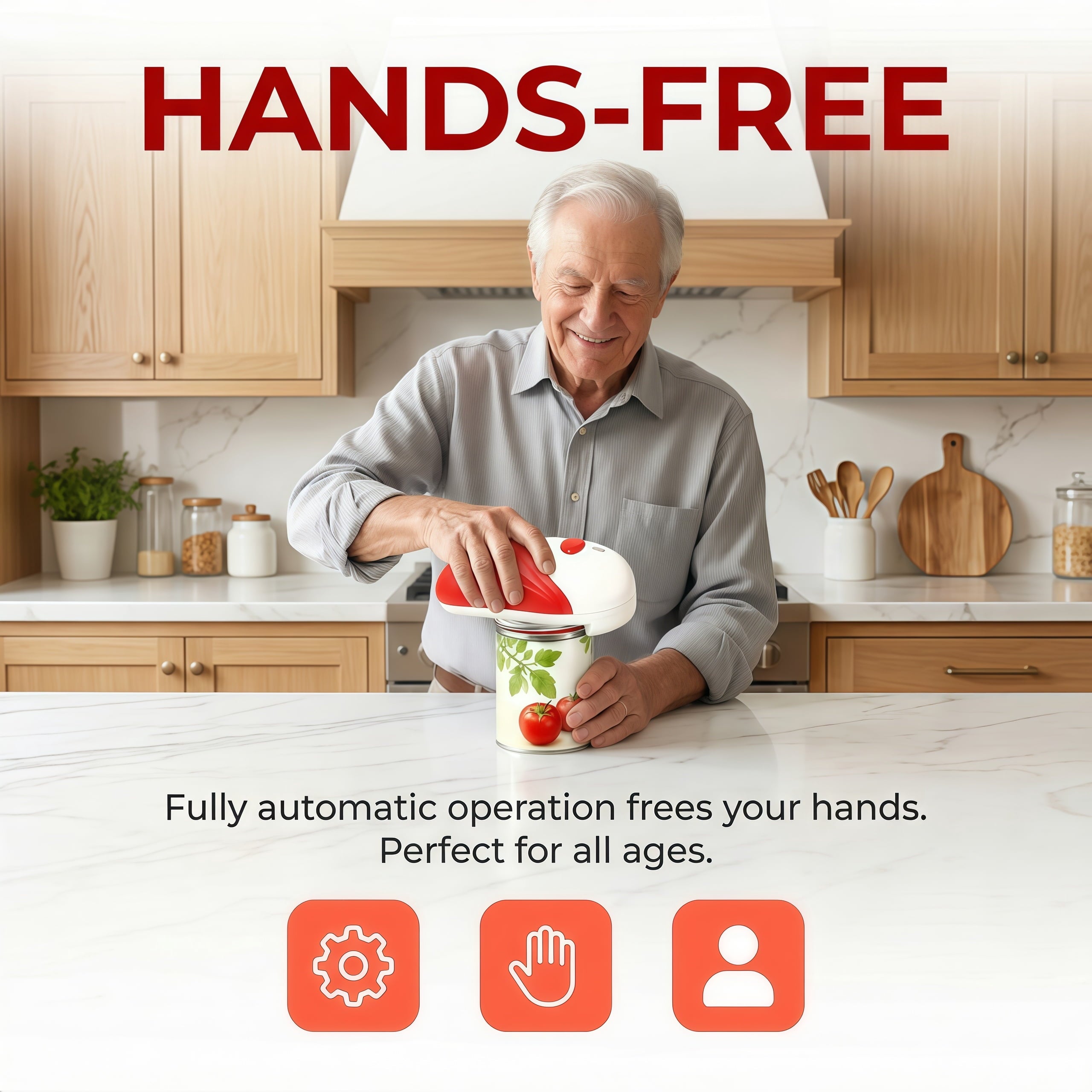 Auto Can Opener for Seniors with Arthritis, Easy Hands-Free Use, Red - Image 2