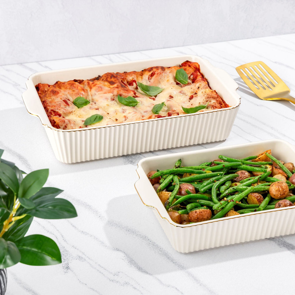 Thyme & Table 4-Piece Stoneware Casserole Dish Bakeware Set, Includes Lids, 9"x13" , 7"x10" Bakers With Lids , White ... - Image 5