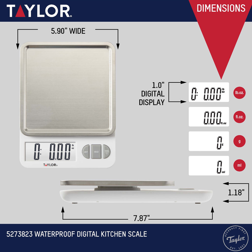 Taylor 11lb Digital Kitchen Scale and Food Scale with Removable Stainless Steel Tray Cooking, Baking, Meal Prepping W... - Image 4