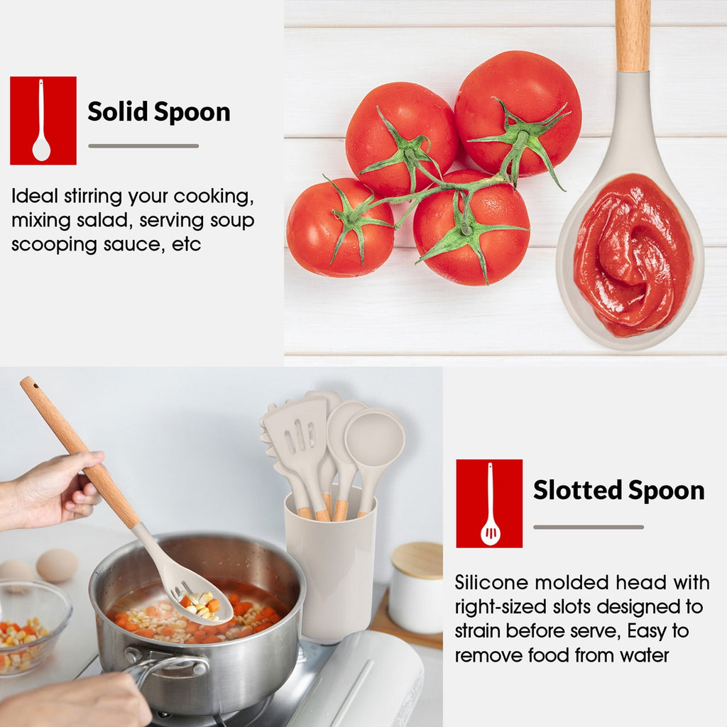 Vesteel Kitchen Utensils Set of 6, Silicone Cooking Utensils with Wooden Handle, Non-Stick Cookware & Heat Resistant,... - Image 4