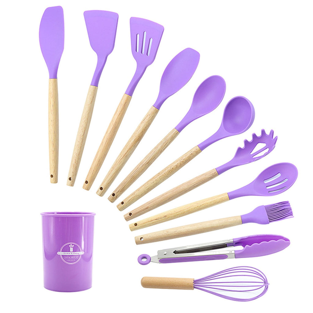 EGYMEN 12Pcs Cooking Kitchen Utensils Set with Holder,Wooden Handles Cooking Tool,BPA Free,Non Toxic Turner Tongs Spa... - Image 3
