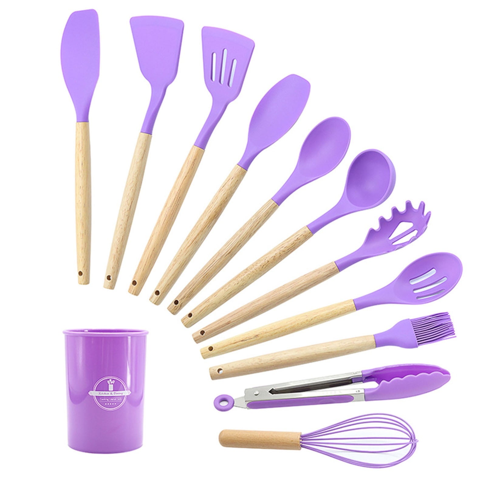 EGYMEN 12Pcs Cooking Kitchen Utensils Set with Holder,Wooden Handles Cooking Tool,BPA Free,Non Toxic Turner Tongs Spa... - Image 3