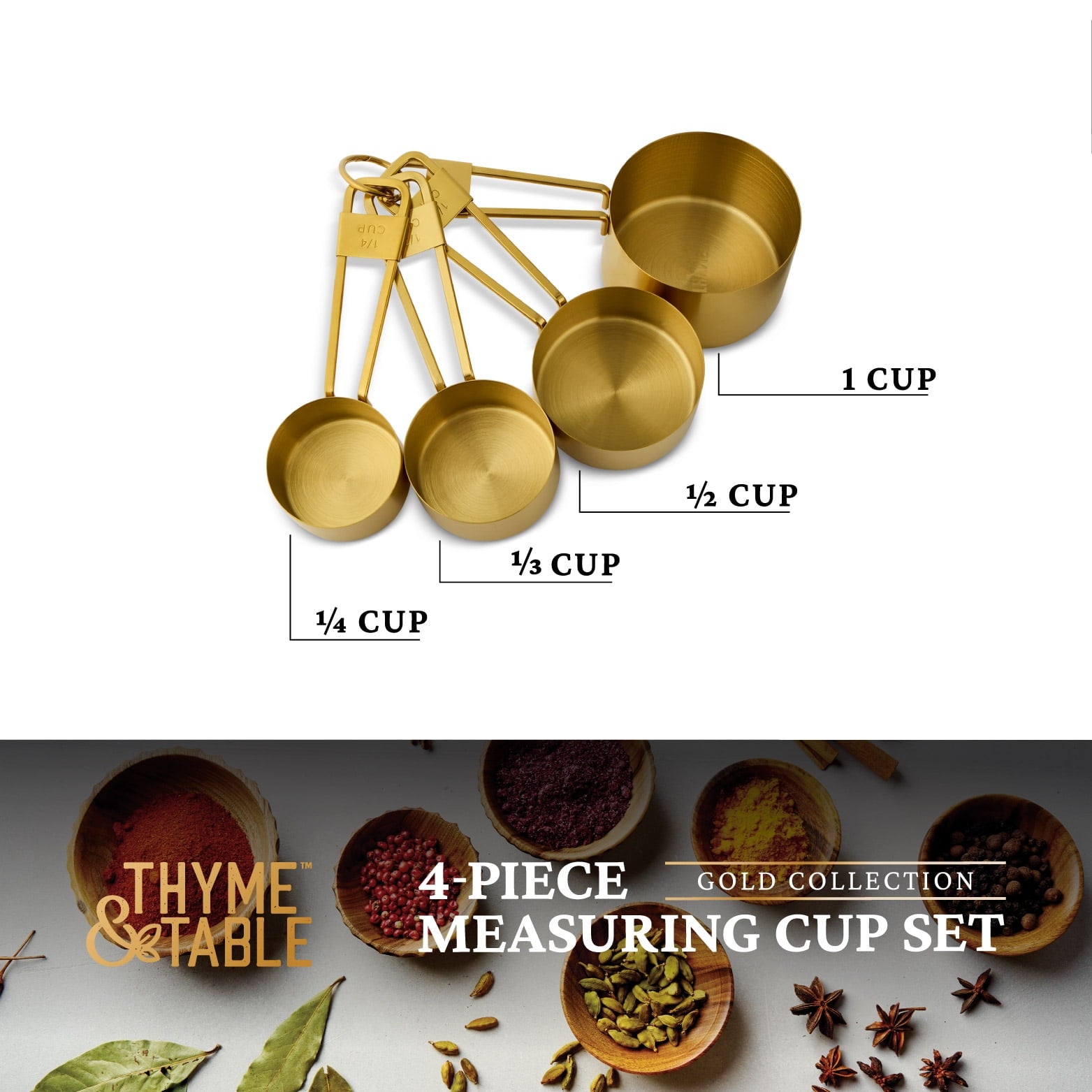 Thyme & Table 4-Piece Gold Stainless Steel Nesting Measuring Cup Set - Image 3