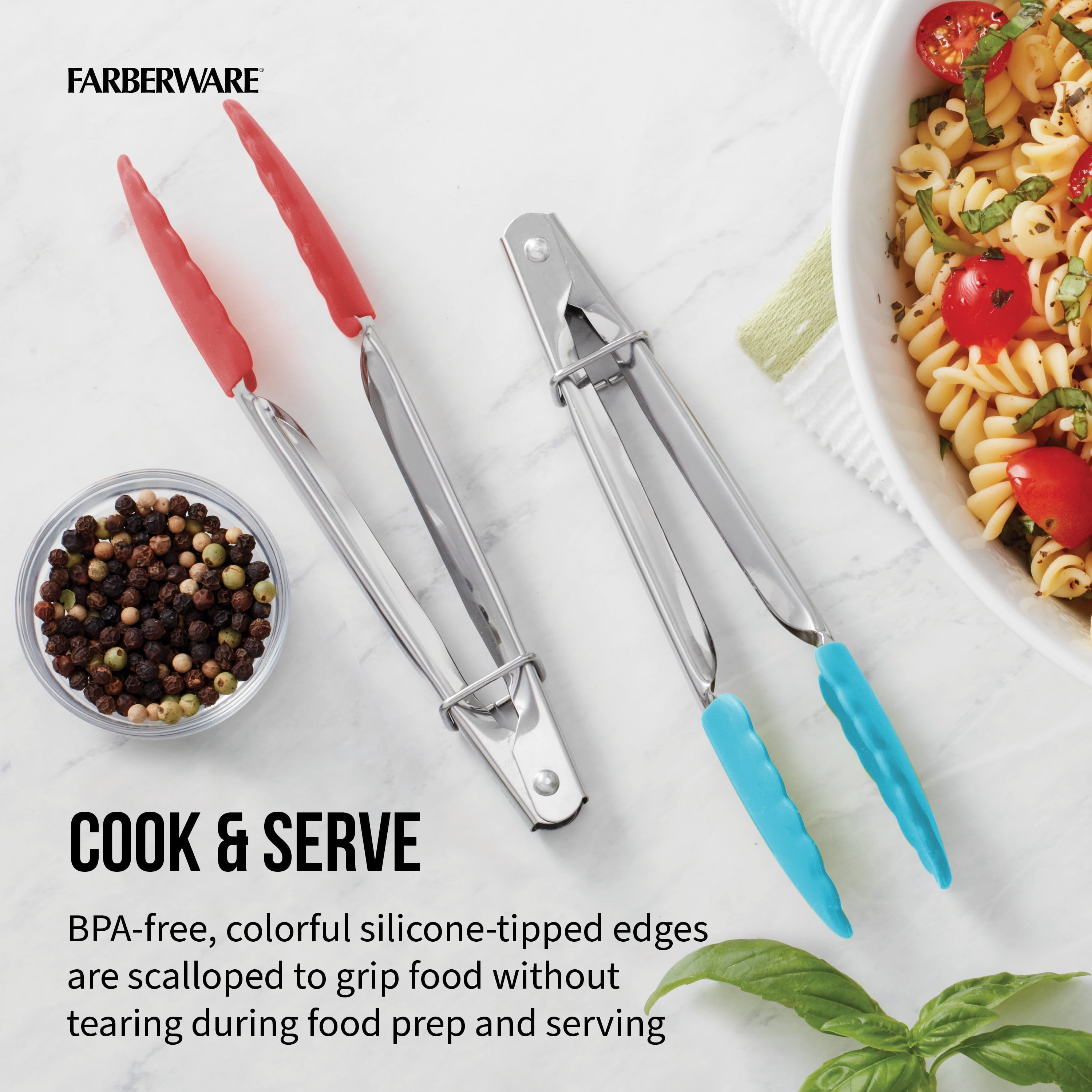 Stainless Steel Mini Locking Tongs with Silicone Tips, 2 Count, in Assorted Colors - Image 2
