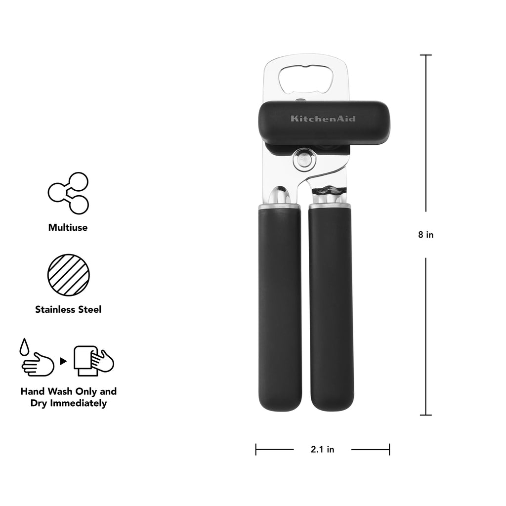 Stainless Steel Manual Can Opener with Bottle Opener and Ergonomic Grip, Black - Image 4