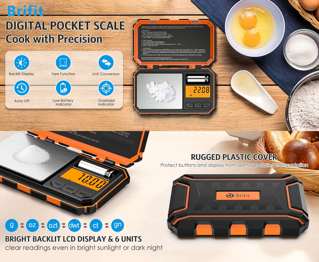 Brifit Digital Scale, 200g/0.01g Mini Scale Electronic Smart Scale 50g Calibration Weight LCD Backlit Display Tare Fu... - Image 2