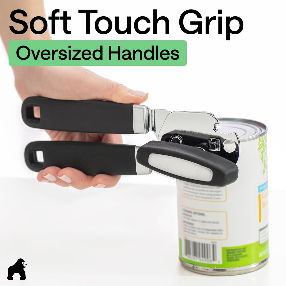 GORILLA GRIP Stainless Steel Manual Can Opener, Soft Touch Handle, Built-In Bottle Opener, Black - Image 4