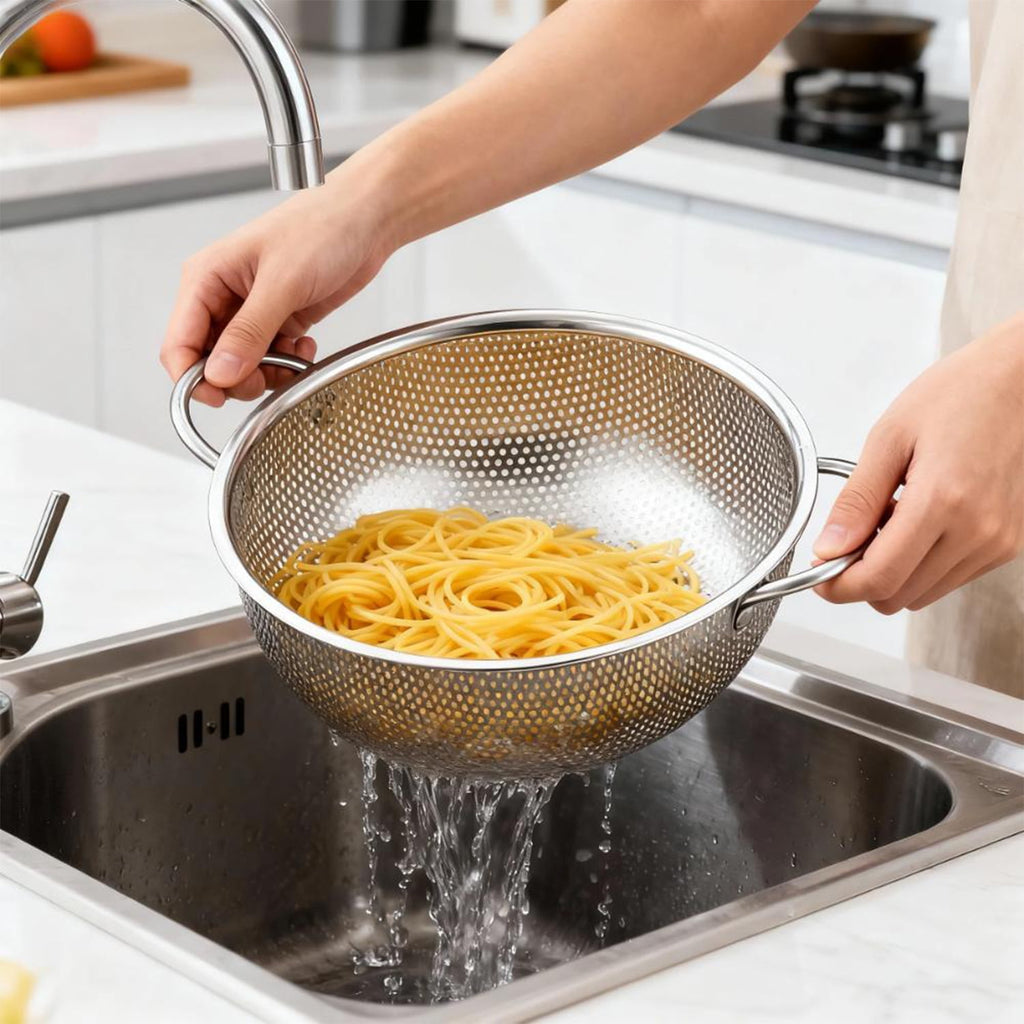 Colander Set of 3, AOKIWO Stainless Steel Micro-Perforated Colanders Strainers for Draining Rinsing Washing, Ideal fo... - Image 3