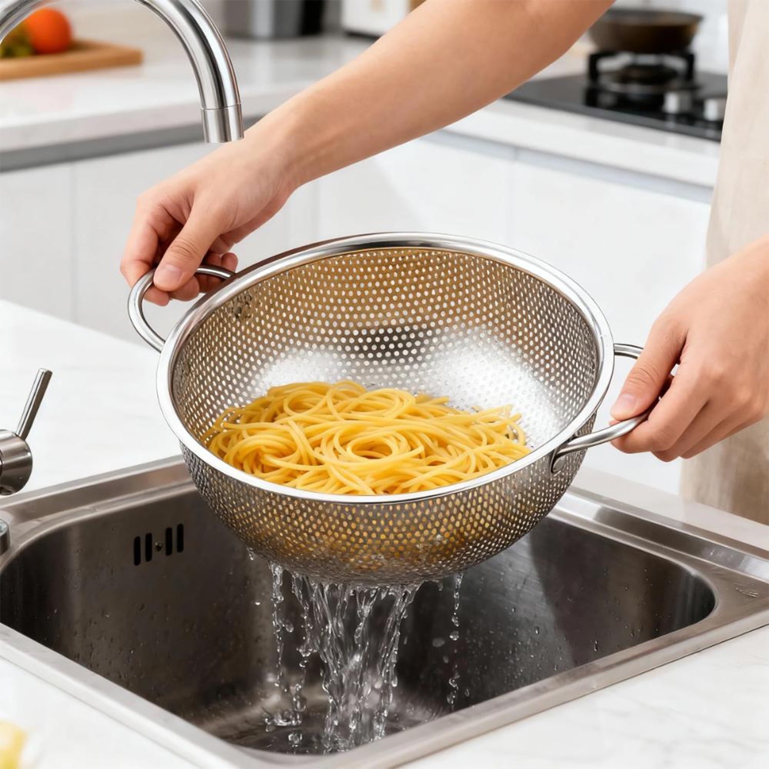 Colander Set of 3, AOKIWO Stainless Steel Micro-Perforated Colanders Strainers for Draining Rinsing Washing, Ideal fo... - Image 3