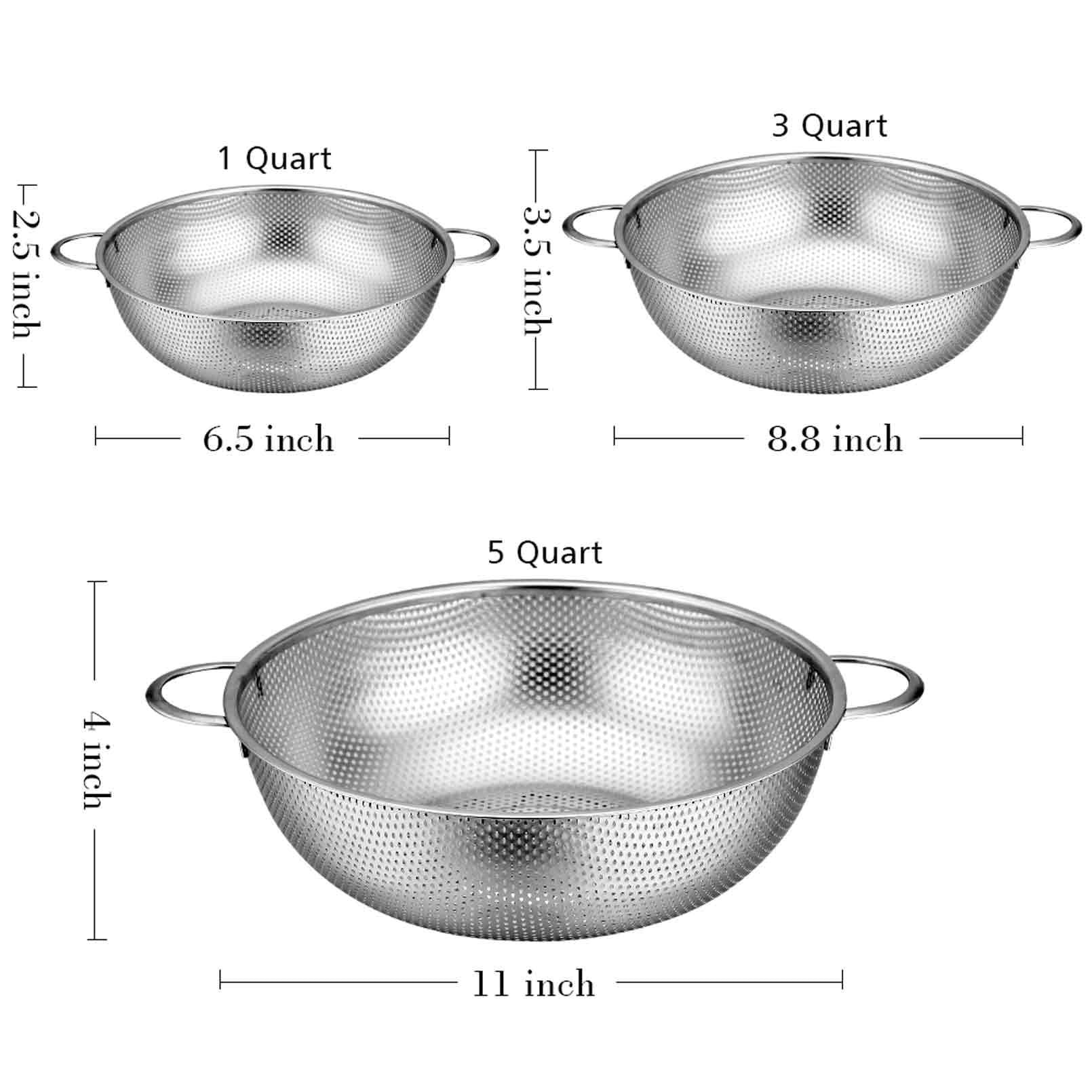 Coliware Stainless Steel Colander Set of 3, Micro-Perforated Colanders Strainers for Draining Rinsing - 1/3/5 Quart - Image 3