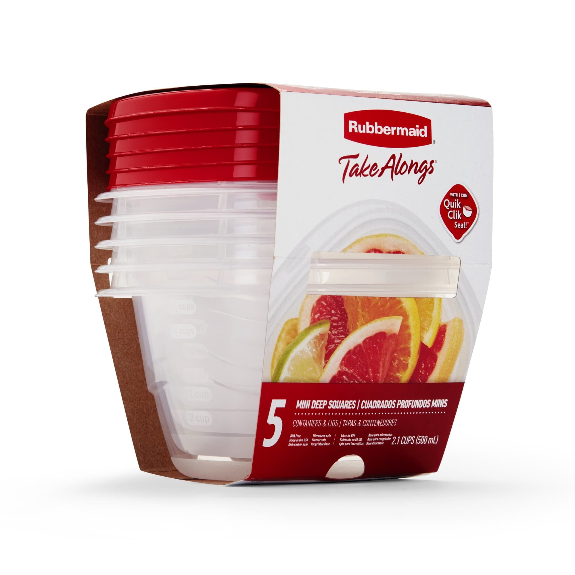 (2 pack) Rubbermaid 2.1 cups Clear Food Storage Container 5 pk - Image 4