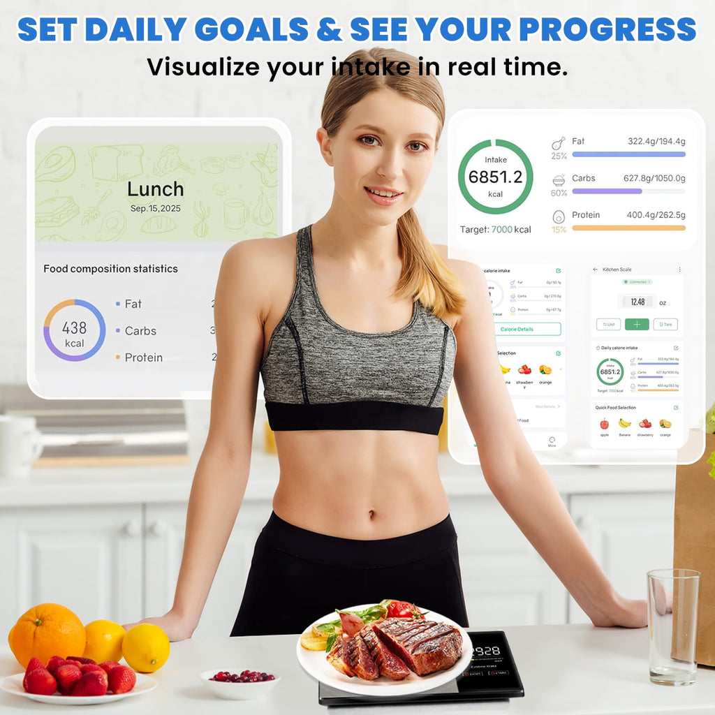 Smart Nutrition Food Scale with LED Touch Display, Tracks Calories, Fat, Carbs & Protein via App, 0.01oz Precision Di... - Image 3