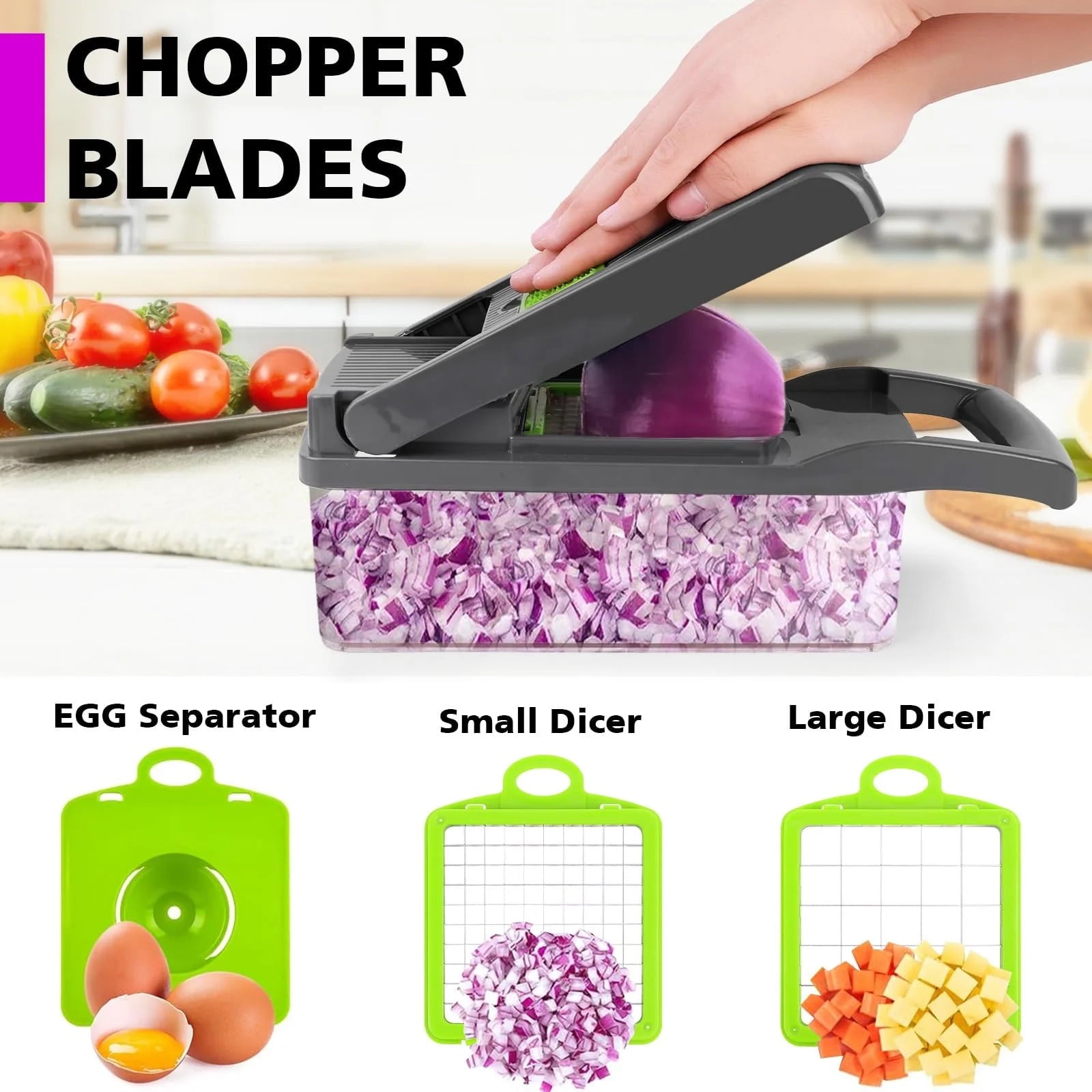 B BARTANS 16-in-1 Food Dicer, Slicer, Shredder, Chopper for Vegetables with Stainless Steel Blades - Image 3