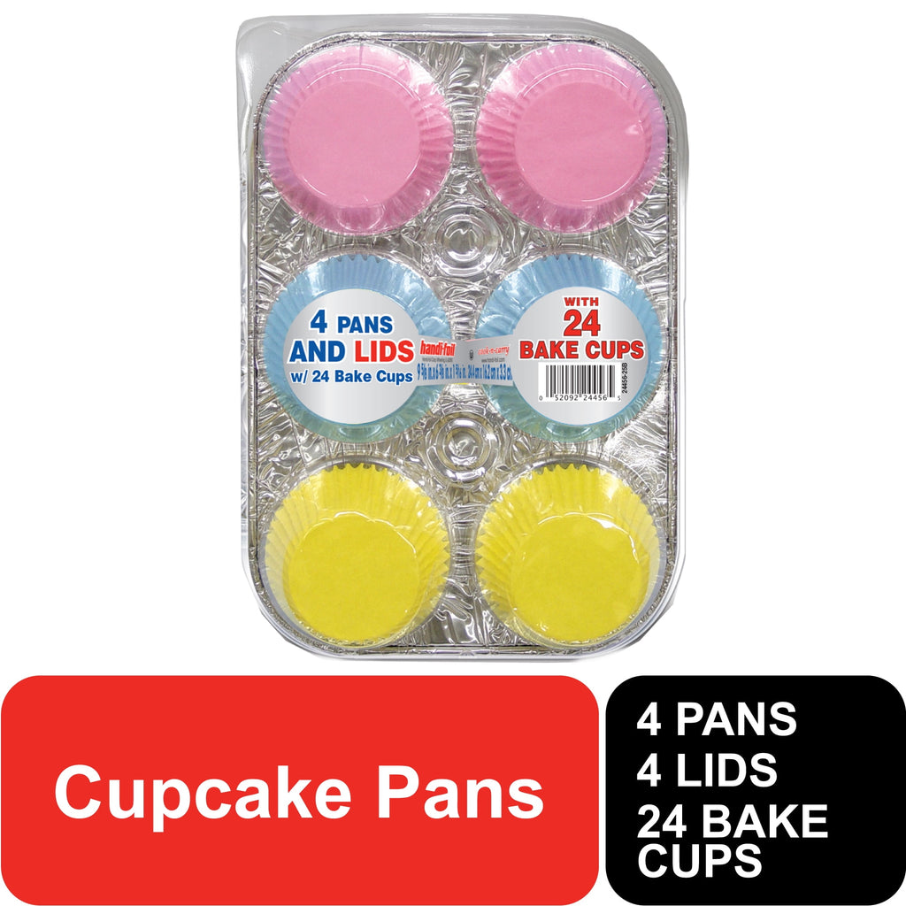 Handi-Foil 6 Cup Aluminum Muffin Pan with Liners and Lid (4 Pack) - Image 4